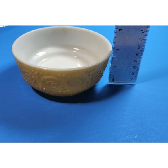 Vintage Milk Glass Mustard Yellow Bowls Embossed Swirl 5- inch Lot of 2 Retro - Picture 9 of 10